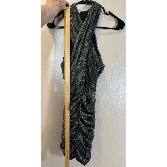 NWOT ZARA Festive Sparkle Halter Neck Ruched Mini Dress Women's XS - Picture 10 of 11